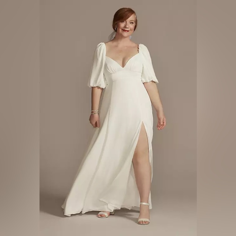 bubble sleeve georgette v-neck wedding dress